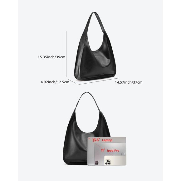 Newbella Women's Black Soft PU Leather Shoulder Tote Hobo Purses with Zipper - Picture 6 of 8